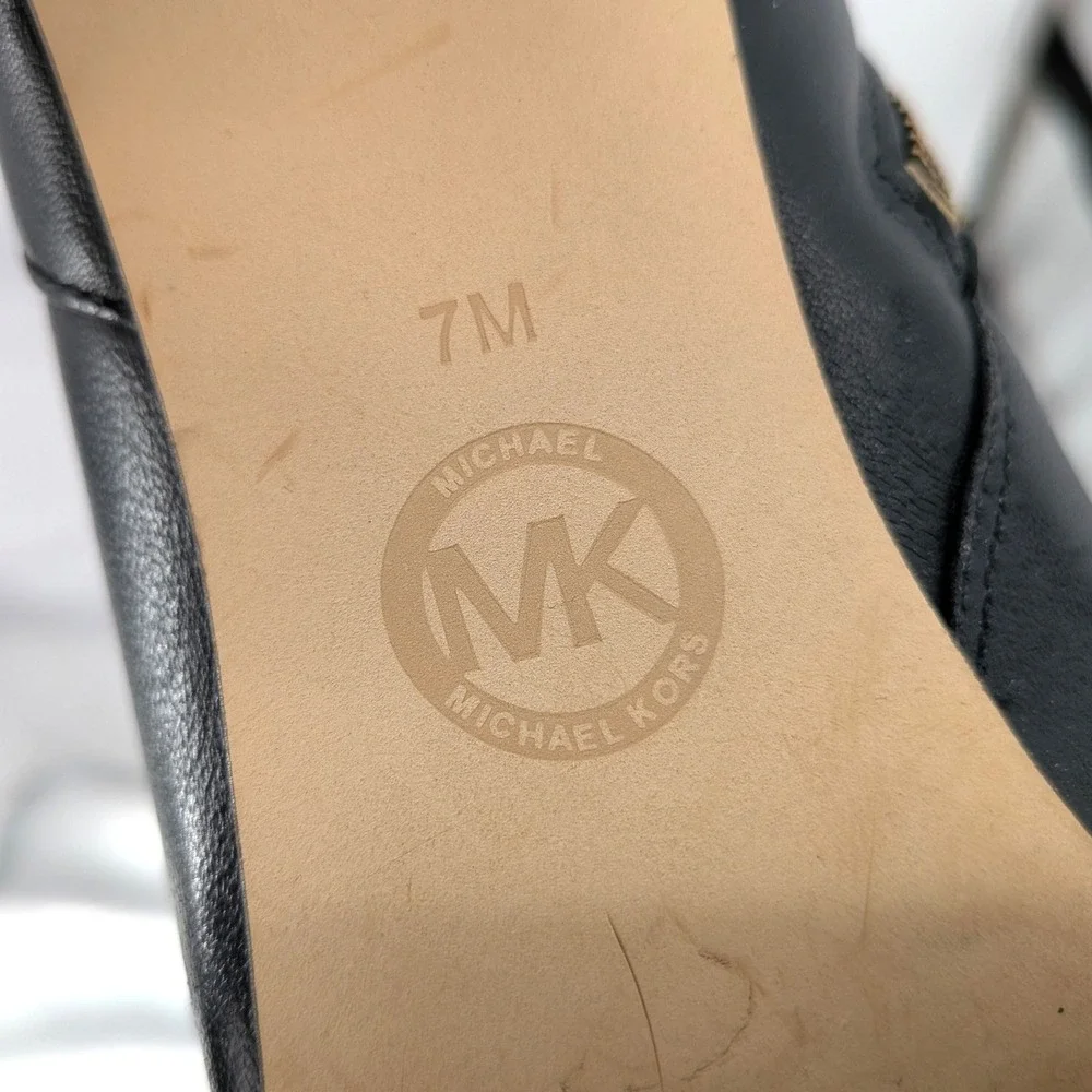 Michael Kors Leather Ankle Booties Black Stiletto‎ Heel Zip Minimalist 7M